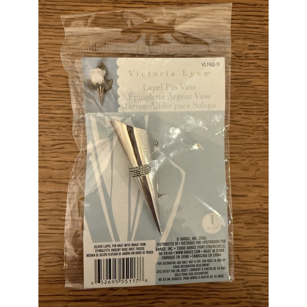 Victoria Lynn Brand Sealed Lapel Vase Pin with Braid Trim Silver Color, NEW‎